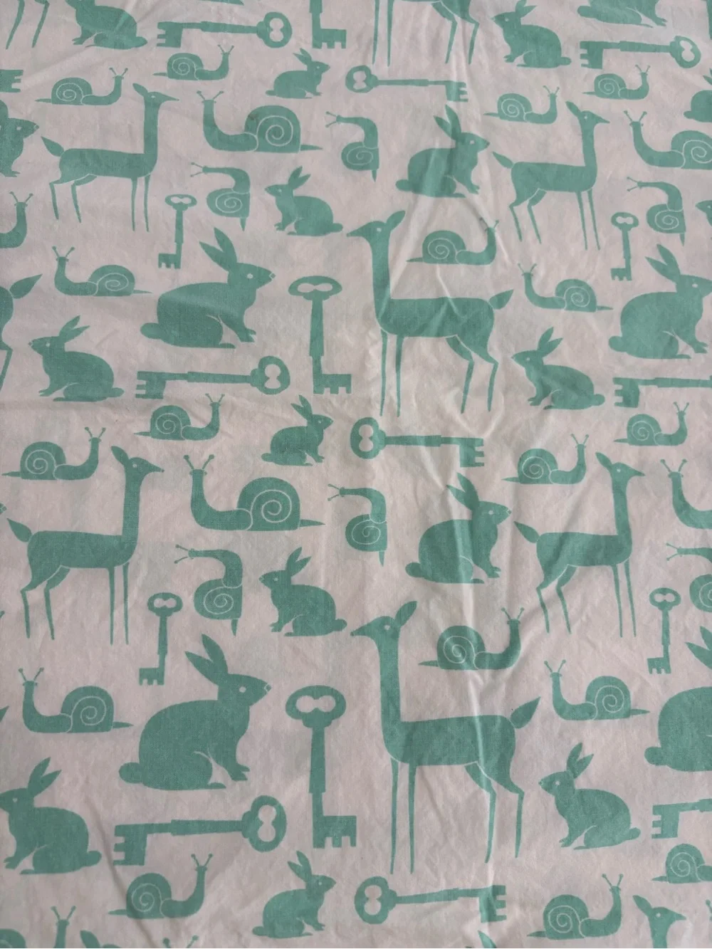 The Land of Nod Mint Green Animal & Key Print Cotton Sheet
